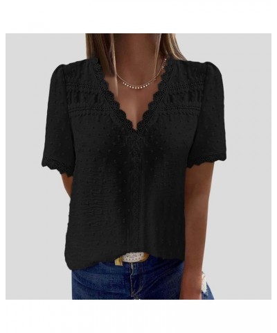 Summer Tops for Women 2024 Dressy Casual Puff Short Sleeve T Shirts V Neck Business Western Blouse Office Sleeve Black $14.51...