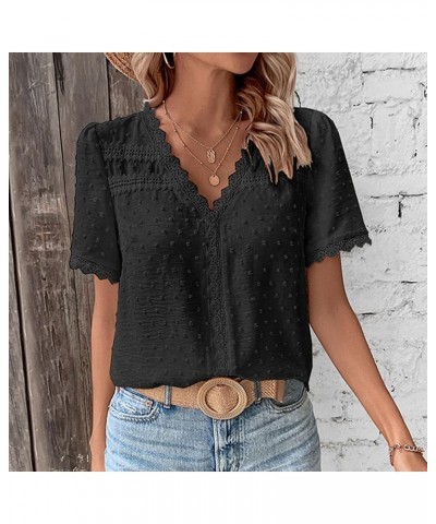 Summer Tops for Women 2024 Dressy Casual Puff Short Sleeve T Shirts V Neck Business Western Blouse Office Sleeve Black $14.51...