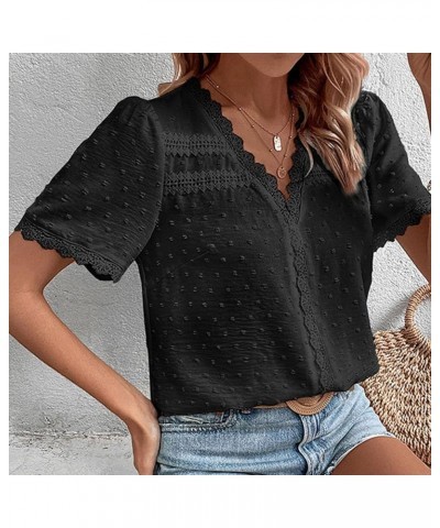 Summer Tops for Women 2024 Dressy Casual Puff Short Sleeve T Shirts V Neck Business Western Blouse Office Sleeve Black $14.51...