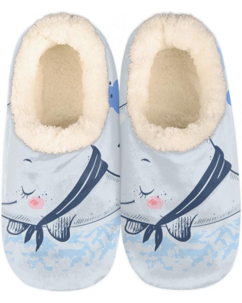 Cartoon Sailor Whale Slippers for Women Men Whale Indoor Non-Slip Slippers Soft Plush Comfy House Shoe for Bedroom Living Roo...