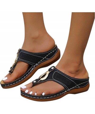 Sandals for Women Non-Slip Clip Toe Flat Flip Flops Buckle Strap Open Toe Sandals Dressy Summer Beach Travel Sandals Z24-blac...