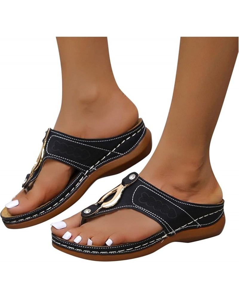 Sandals for Women Non-Slip Clip Toe Flat Flip Flops Buckle Strap Open Toe Sandals Dressy Summer Beach Travel Sandals Z24-blac...