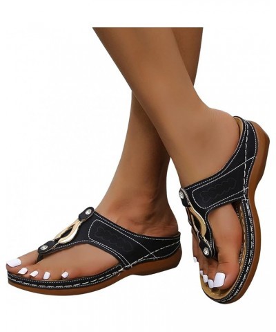 Sandals for Women Non-Slip Clip Toe Flat Flip Flops Buckle Strap Open Toe Sandals Dressy Summer Beach Travel Sandals Z24-blac...