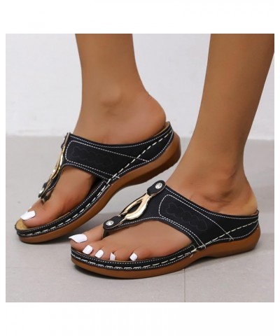 Sandals for Women Non-Slip Clip Toe Flat Flip Flops Buckle Strap Open Toe Sandals Dressy Summer Beach Travel Sandals Z24-blac...