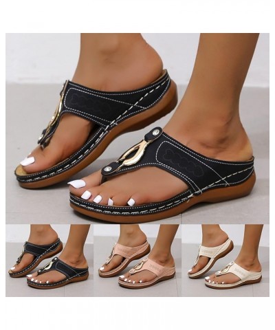 Sandals for Women Non-Slip Clip Toe Flat Flip Flops Buckle Strap Open Toe Sandals Dressy Summer Beach Travel Sandals Z24-blac...