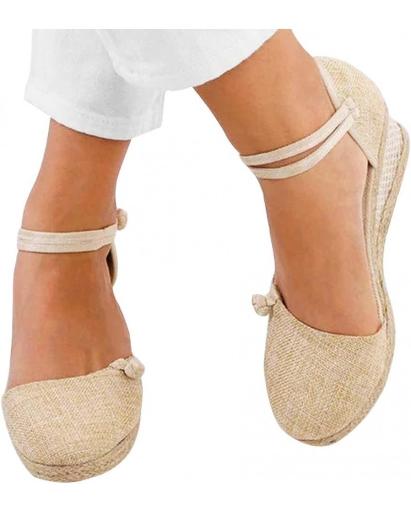 Womens Sandals, Women's Wedges Espadrilles, Chunky Heel Over-Toed Sandals Comfortable Platform Summer Breathable Sandals Arch...