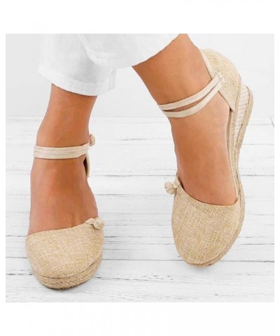 Womens Sandals, Women's Wedges Espadrilles, Chunky Heel Over-Toed Sandals Comfortable Platform Summer Breathable Sandals Arch...