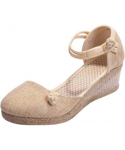 Womens Sandals, Women's Wedges Espadrilles, Chunky Heel Over-Toed Sandals Comfortable Platform Summer Breathable Sandals Arch...