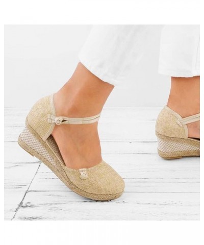 Womens Sandals, Women's Wedges Espadrilles, Chunky Heel Over-Toed Sandals Comfortable Platform Summer Breathable Sandals Arch...