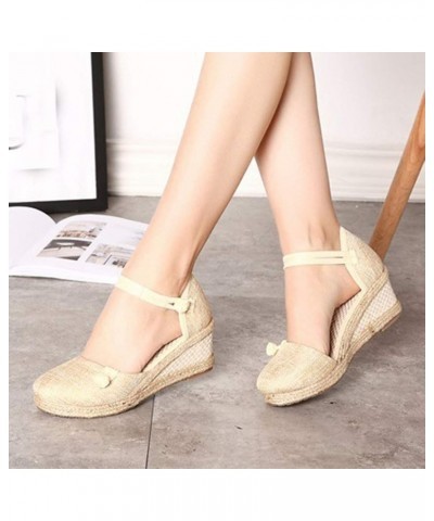 Womens Sandals, Women's Wedges Espadrilles, Chunky Heel Over-Toed Sandals Comfortable Platform Summer Breathable Sandals Arch...