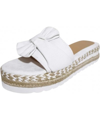 Open Weave Slip-On Breathable Flat Women's Beach Toe Shoes Bow Summer Brown Leather Sandals Women Heeled (White, 6.5-7) 8 Whi...