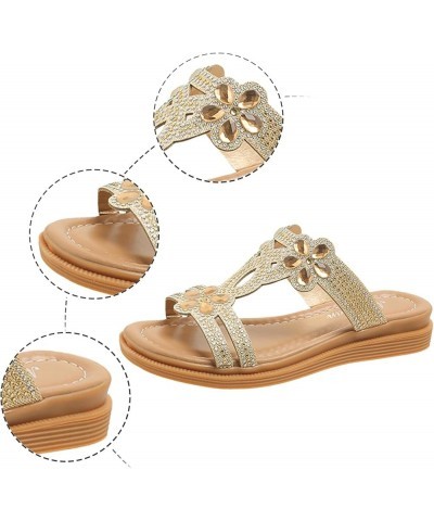 Womens Sparkly Slippers Orthopedic Arch Support Wedge Non Slip Sandals Ladies Indoor Outdoor Boho Slides Gold $10.87 Slippers