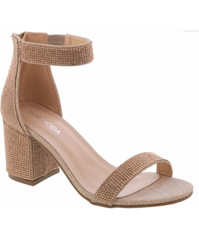 Darcie-1 Women's Fashion Ankle Strap Chunky Low Heel Dress Sandal Shoes Rose Gold Rhinestone $17.15 Sandals