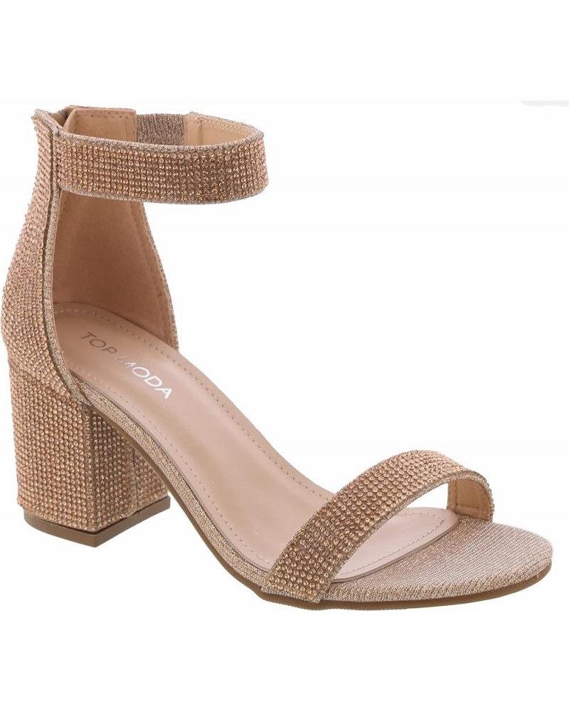 Darcie-1 Women's Fashion Ankle Strap Chunky Low Heel Dress Sandal Shoes Rose Gold Rhinestone $17.15 Sandals