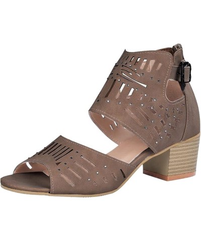 Women'S Open Toe Sandals, Women's Open Toe Ankle Strap High Chunky Heel Sandals Brown $17.37 Sandals