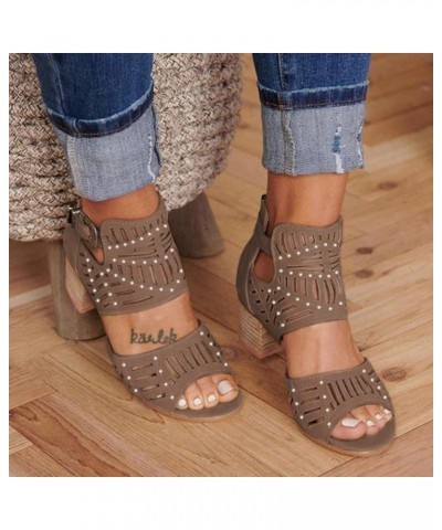 Women'S Open Toe Sandals, Women's Open Toe Ankle Strap High Chunky Heel Sandals Brown $17.37 Sandals