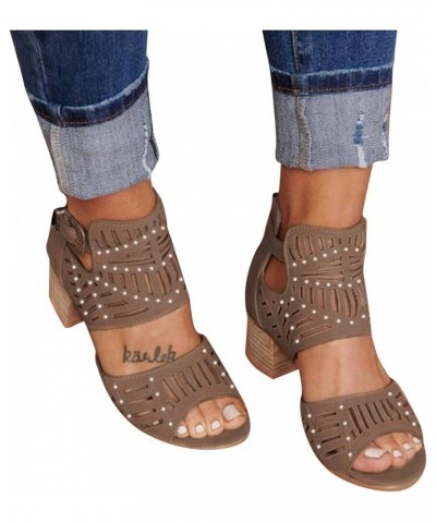 Women'S Open Toe Sandals, Women's Open Toe Ankle Strap High Chunky Heel Sandals Brown $17.37 Sandals