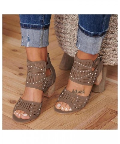 Women'S Open Toe Sandals, Women's Open Toe Ankle Strap High Chunky Heel Sandals Brown $17.37 Sandals