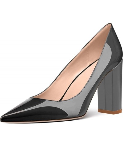 Women's 4 Inch Sexy Pointed Toe Slip On Party Patent Leather Thick Block High Heel Pumps Dress Shoes Black $36.99 Pumps