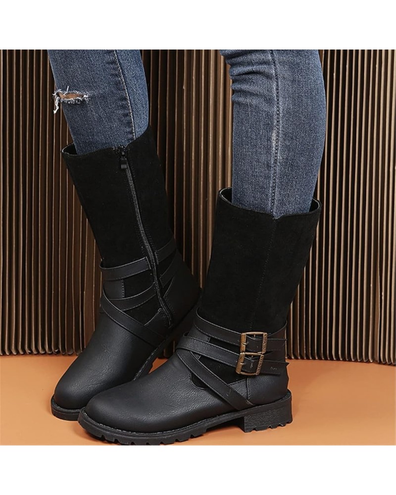 Women Ankle Boots Fashion Warm Chelsea Boots with Buckle Women Autumn Winter Riding Boots Retro Leather Shoes Biker Boots Out...