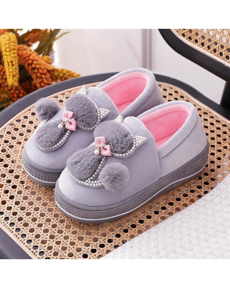 Ladies Indoor Home Cotton Cute cat Slippers， Women Winter Warm Plush Slippers，Female Flat Shoes Shollow Thick Heels (Color : ...