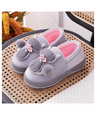 Ladies Indoor Home Cotton Cute cat Slippers， Women Winter Warm Plush Slippers，Female Flat Shoes Shollow Thick Heels (Color : ...