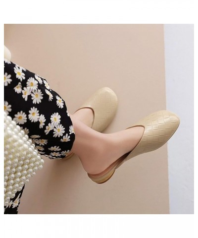 Women's Round Toe Mules Slingback Slip On Chunky Low Heel Slide Sandals Fashion Stone Pattern Slippers Shoes Beige $22.94 San...