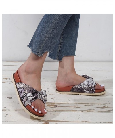 Ladies Fashion Floral Print Bow Fabric Beach Open Toe Flat Casual Slippers Summer Slippers Women (Red, 8) Black 7 $19.90 Slip...