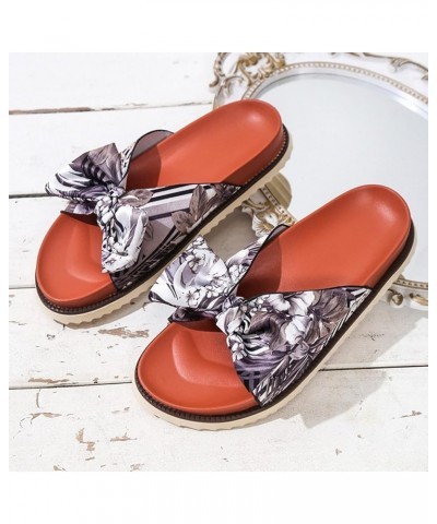 Ladies Fashion Floral Print Bow Fabric Beach Open Toe Flat Casual Slippers Summer Slippers Women (Red, 8) Black 7 $19.90 Slip...