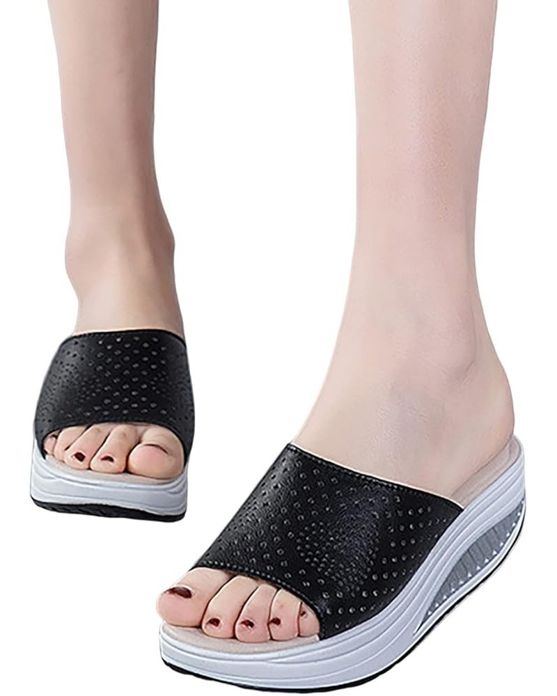 Casual Slippers New Summer PU Slippers Women's Slip On Sandals Casual Thick Sole Shoes Elevated Sandals Women Wide Width Shoe...