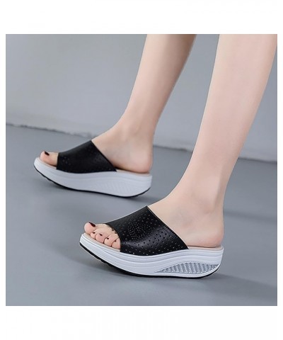 Casual Slippers New Summer PU Slippers Women's Slip On Sandals Casual Thick Sole Shoes Elevated Sandals Women Wide Width Shoe...