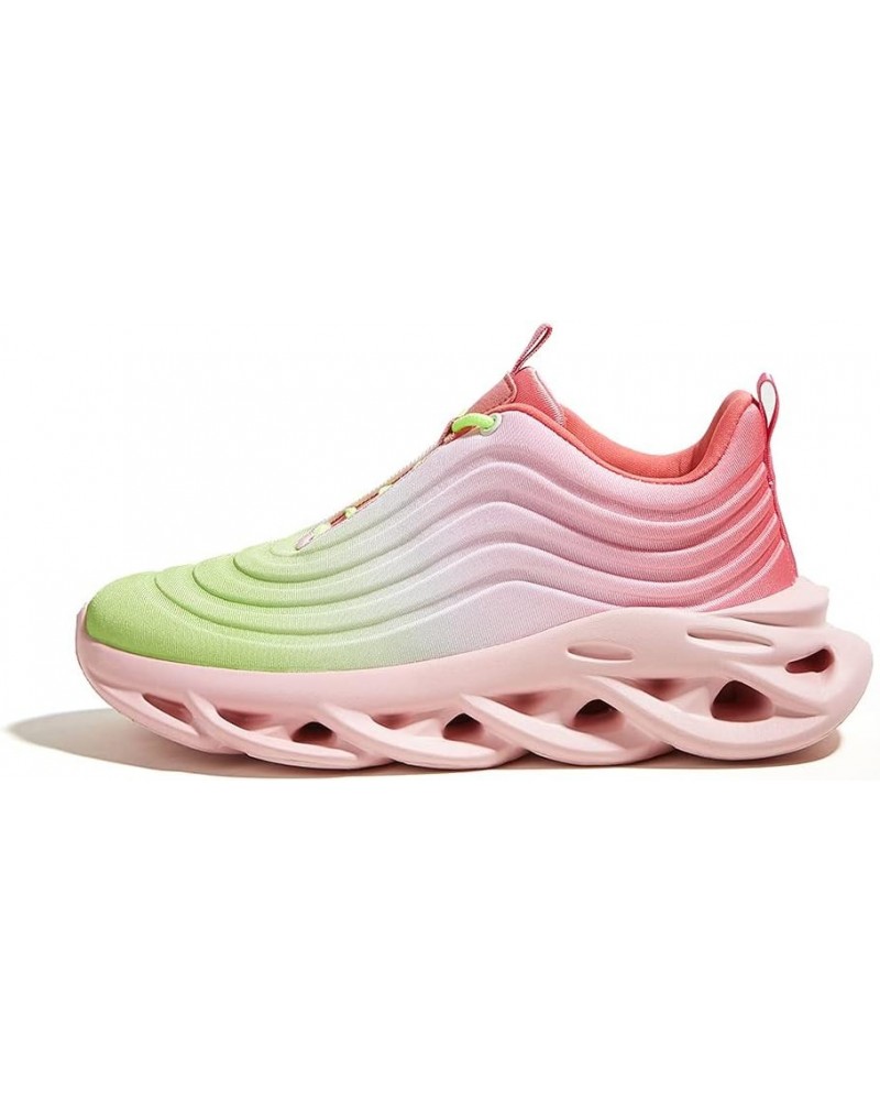 Women's Chunky Platform Tie Dye Rainbow Sneakers Tennis Running Fashion Shoes Neon Green/Pink Multi $16.66 Athletic Shoes