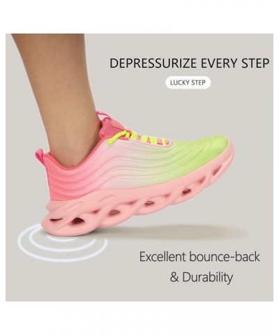 Women's Chunky Platform Tie Dye Rainbow Sneakers Tennis Running Fashion Shoes Neon Green/Pink Multi $16.66 Athletic Shoes