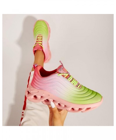 Women's Chunky Platform Tie Dye Rainbow Sneakers Tennis Running Fashion Shoes Neon Green/Pink Multi $16.66 Athletic Shoes