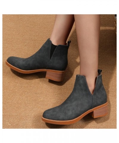 Boots for Women Zipper Round Toe Middle Heel Thick Heel Casual Comfortable Mid Calf Low Vintage Booties A Blue $31.20 Boots