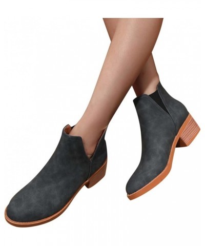 Boots for Women Zipper Round Toe Middle Heel Thick Heel Casual Comfortable Mid Calf Low Vintage Booties A Blue $31.20 Boots