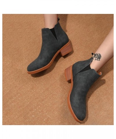 Boots for Women Zipper Round Toe Middle Heel Thick Heel Casual Comfortable Mid Calf Low Vintage Booties A Blue $31.20 Boots