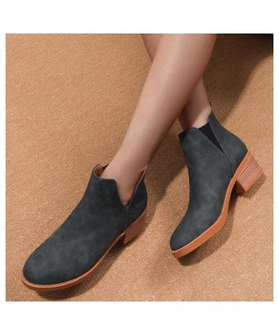 Boots for Women Zipper Round Toe Middle Heel Thick Heel Casual Comfortable Mid Calf Low Vintage Booties A Blue $31.20 Boots