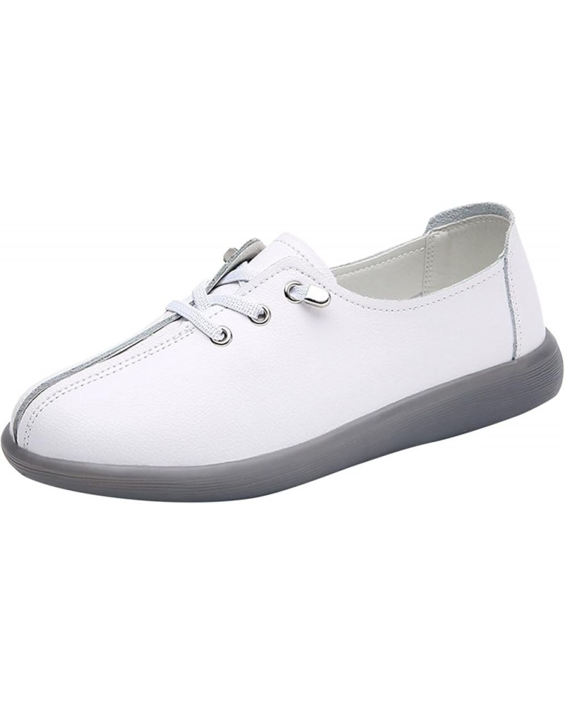 Women Shoes Cow Tendons Soft Soled Women Shoes Cow Leather Single Shoes Soft Leather Flat Womens Shoes Casual White $19.79 Flats