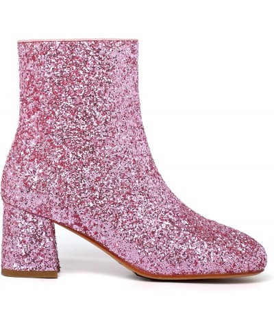 Women's Sequins Glitter Chunky Heel Ankle Boots Sparkly Wedding Bridal Party Dress Shoes Block Mid Heels Side Zipper Booties ...