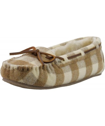 Women's Cally Faux Fur Slipper Cream Plaid $26.57 Fashion Sneakers