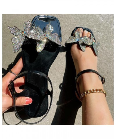 Stud Sandals for Women Women Shoes Fashion Bright Diamond Bowknot Bright Diamond Sandals Jelly Stud Sandals for C-black $13.4...