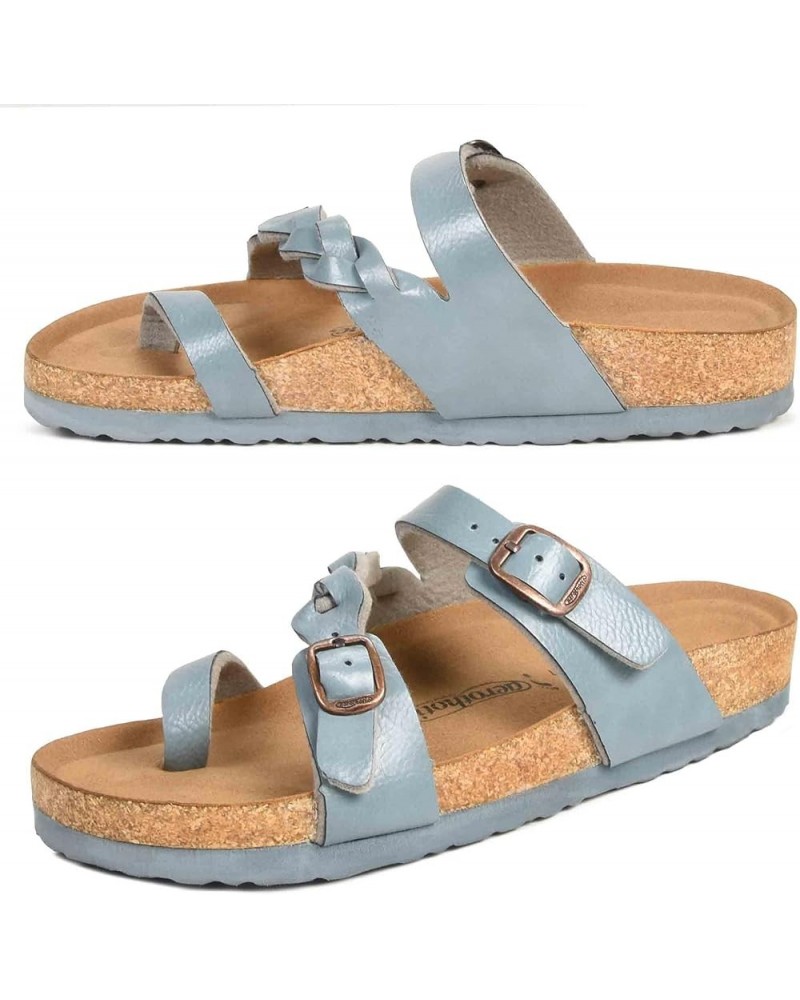 Women's Arch Support Casual Strappy Slide Sandals Seraph Light Blue $18.45 Sandals