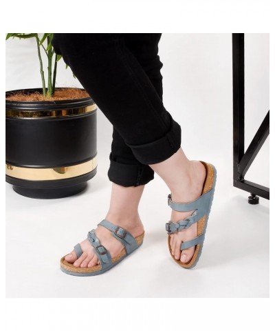 Women's Arch Support Casual Strappy Slide Sandals Seraph Light Blue $18.45 Sandals