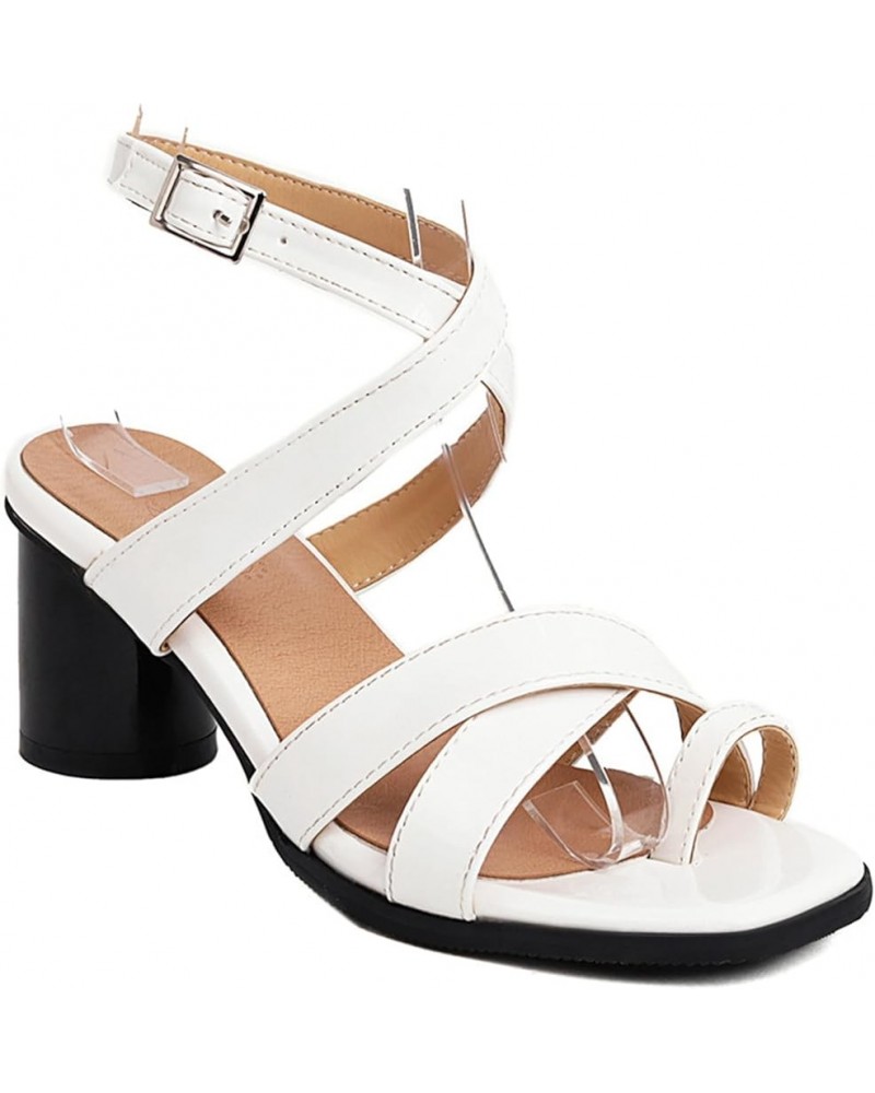 Low Block Heels Sandals for Women 2024 Square Toe Heels Ankle Strap Summer Heels for Women Square-headed White Two $23.39 San...