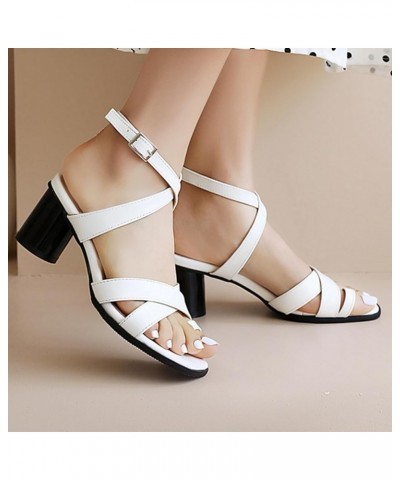 Low Block Heels Sandals for Women 2024 Square Toe Heels Ankle Strap Summer Heels for Women Square-headed White Two $23.39 San...