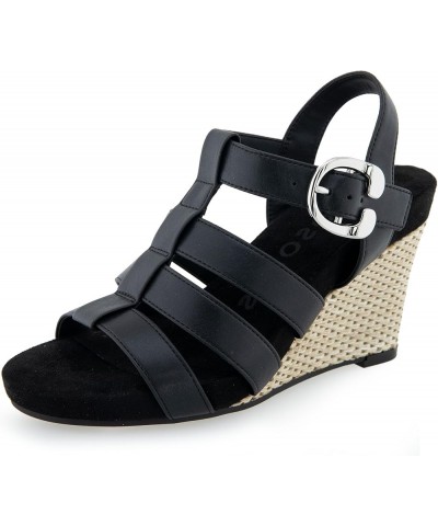 Women's Paige Wedge Sandal Black Pu $21.83 Sandals