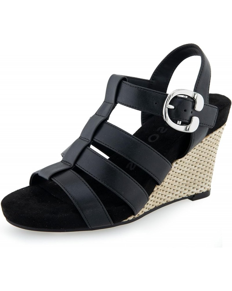 Women's Paige Wedge Sandal Black Pu $21.83 Sandals