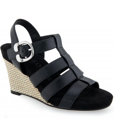 Women's Paige Wedge Sandal Black Pu $21.83 Sandals