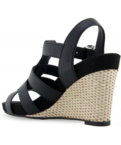 Women's Paige Wedge Sandal Black Pu $21.83 Sandals